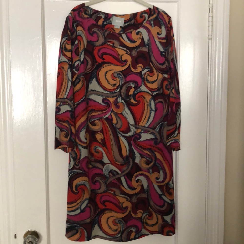 Maeve Swirl Print 3/4 Sleeve Shift Dress - Large